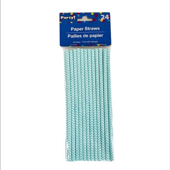 Teal and White Paper Straws Pack of 24 - Picture 1 of 5